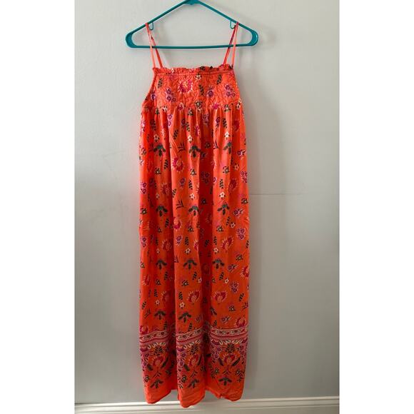 Anthropologie Dress Women's Medium Orange Maxi Floral Quilted Long Boho NWT - Picture 1 of 7